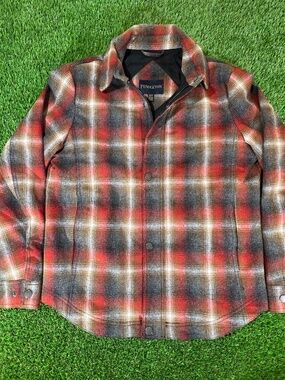 PENDLETON Conway Mount Hood, Red & Gray Plaid Wool Shirt Jacket small